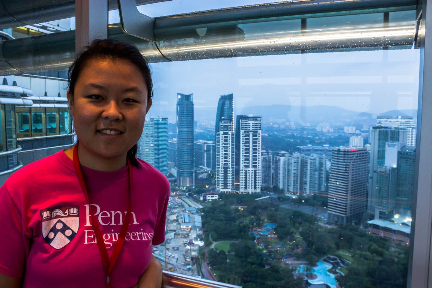 Julie at the Skybridge of the Petronas Twin Towers, Kuala Lumpur, Malaysia