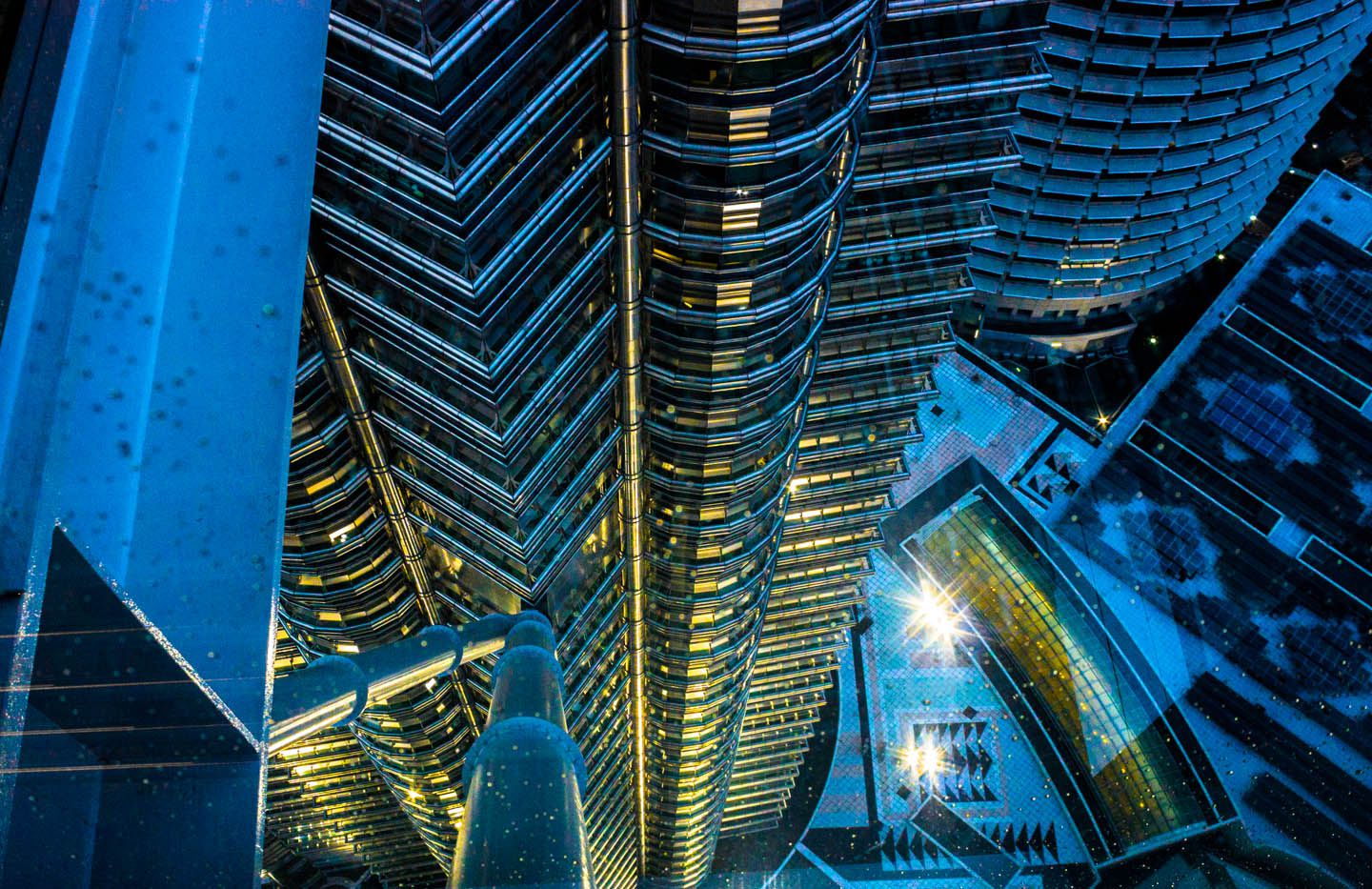 Looking down from the Skybridge at the Petronas Twin Towers, Kuala Lumpur, Malaysia