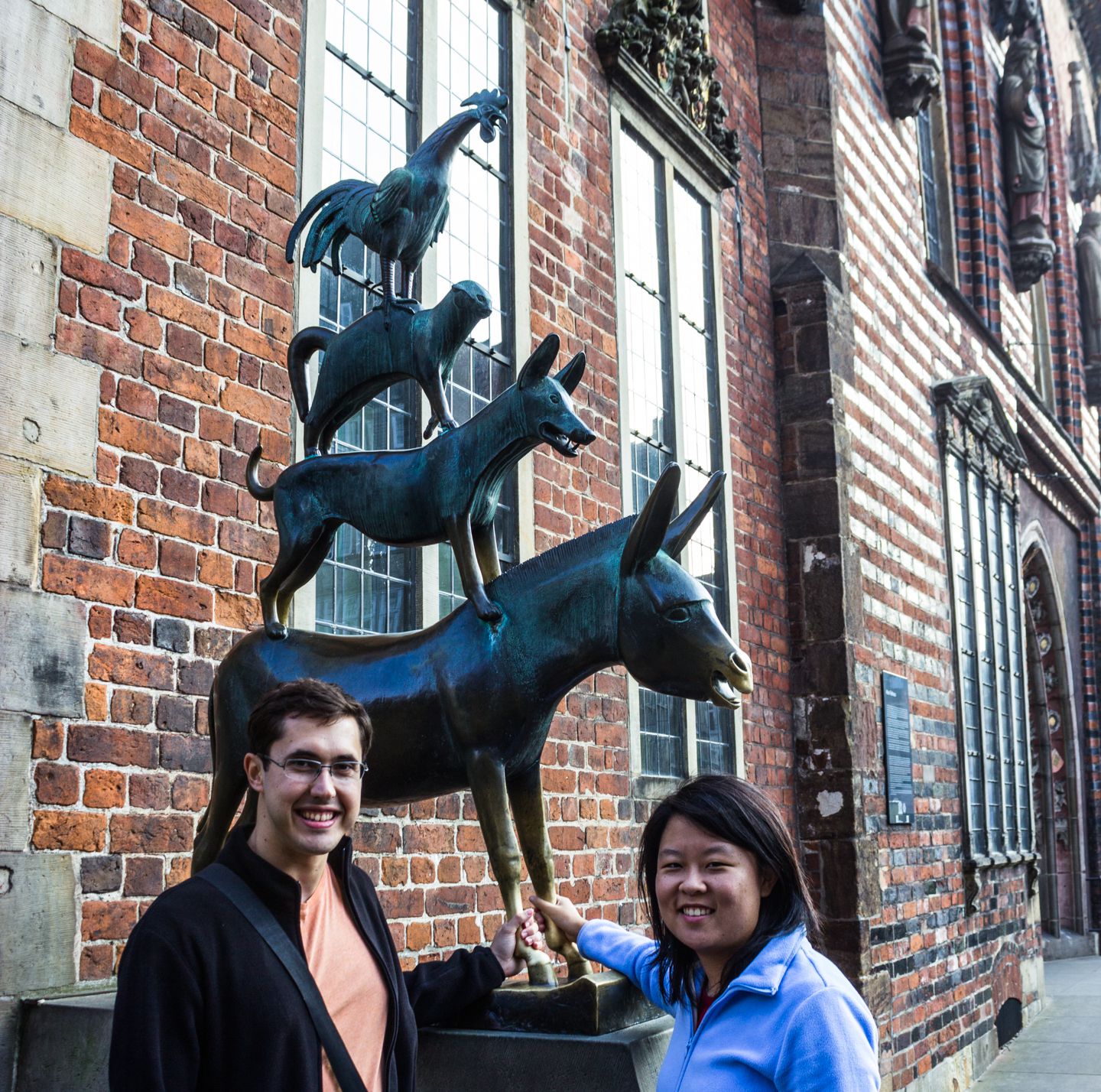 Julie and Carlos at the Bremen Stadtmusikanten, Bremen, Germany
