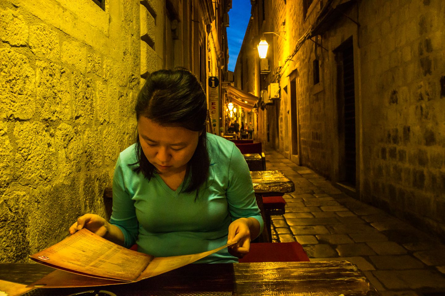 Julie at one of the restaurants in Dubrovnik, Croatia