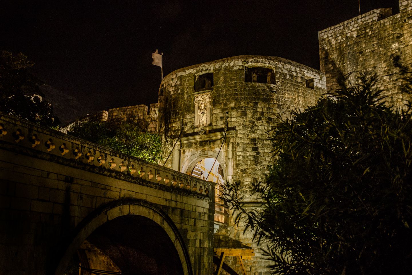 Pile gate at night, Dubrovnik, Croatia