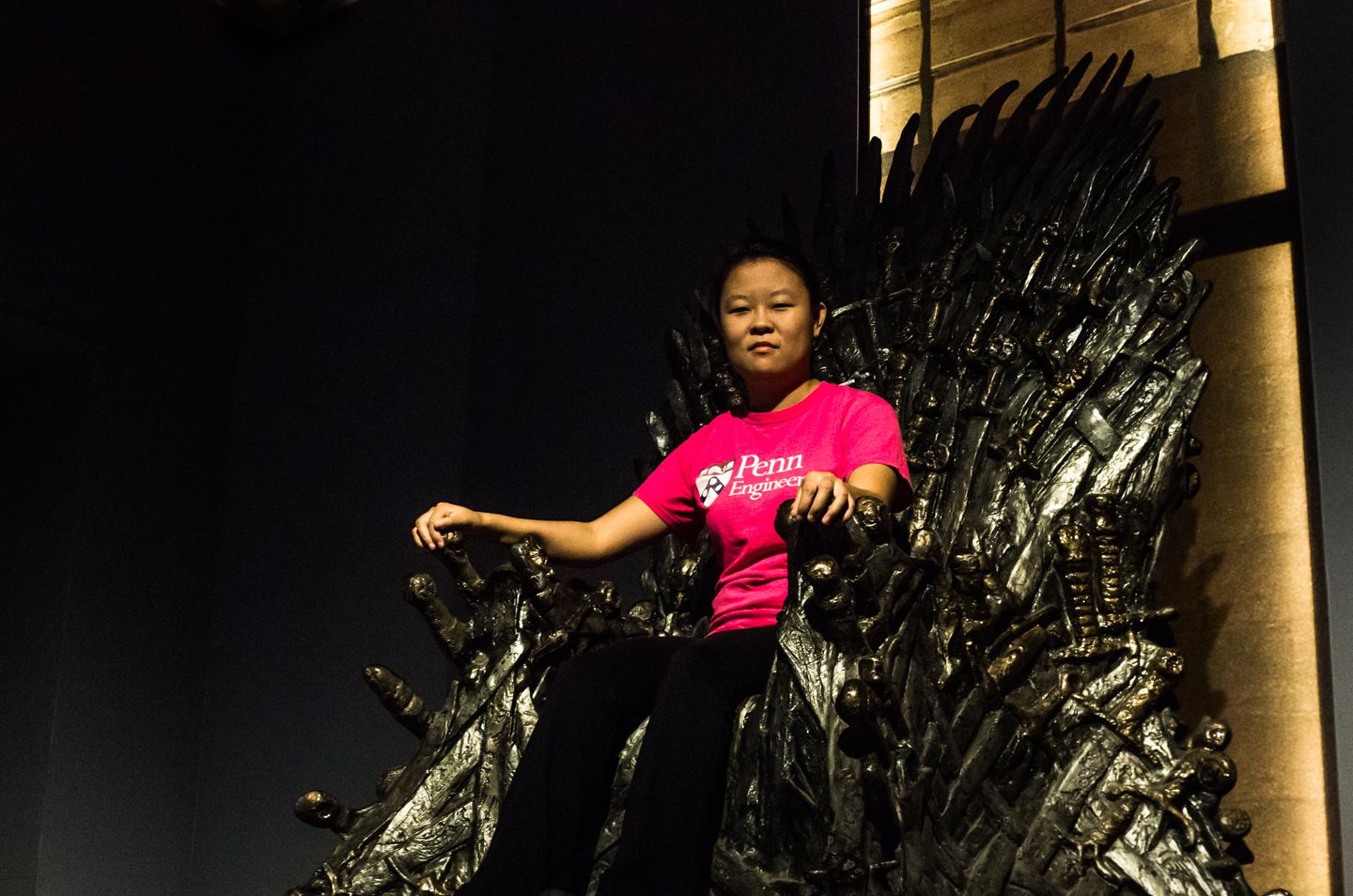 Julie sitting on the Iron Throne, King's Landing (Dubrovnik), Croatia