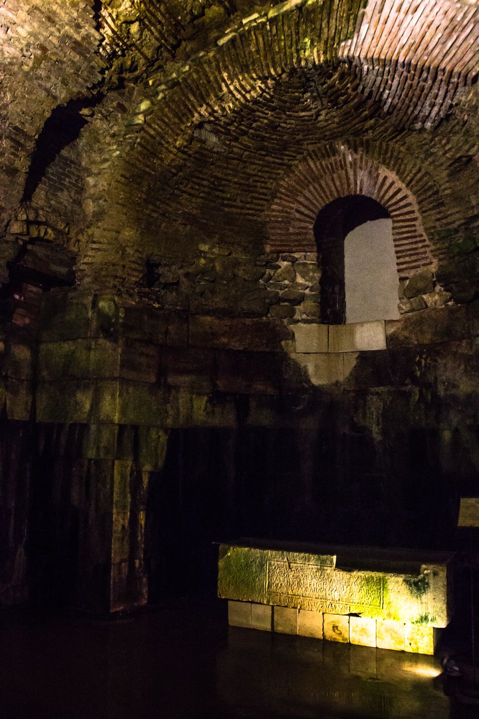 Sarcophagus at the catacombs of Diocletian's Palace, Split, Croatia