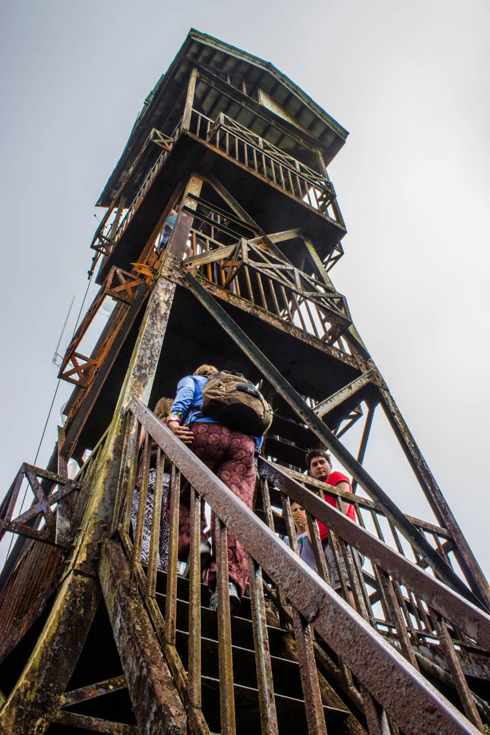 Climbing the observation tower at Gunung Brinchang, Cameron Highlands, Malaysia