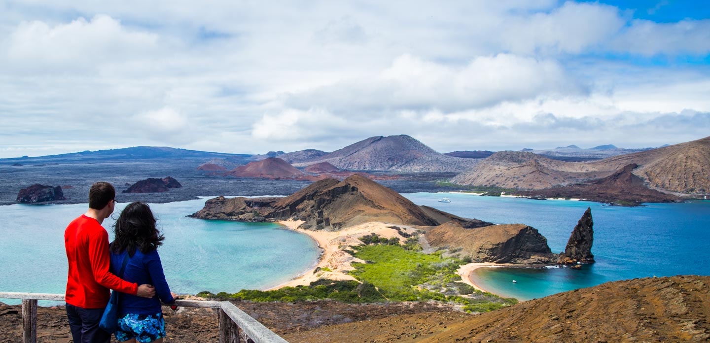 Julie and Carlos enjoying the view at the top of Bartolomé Island, Galápagos Islands, Ecuador