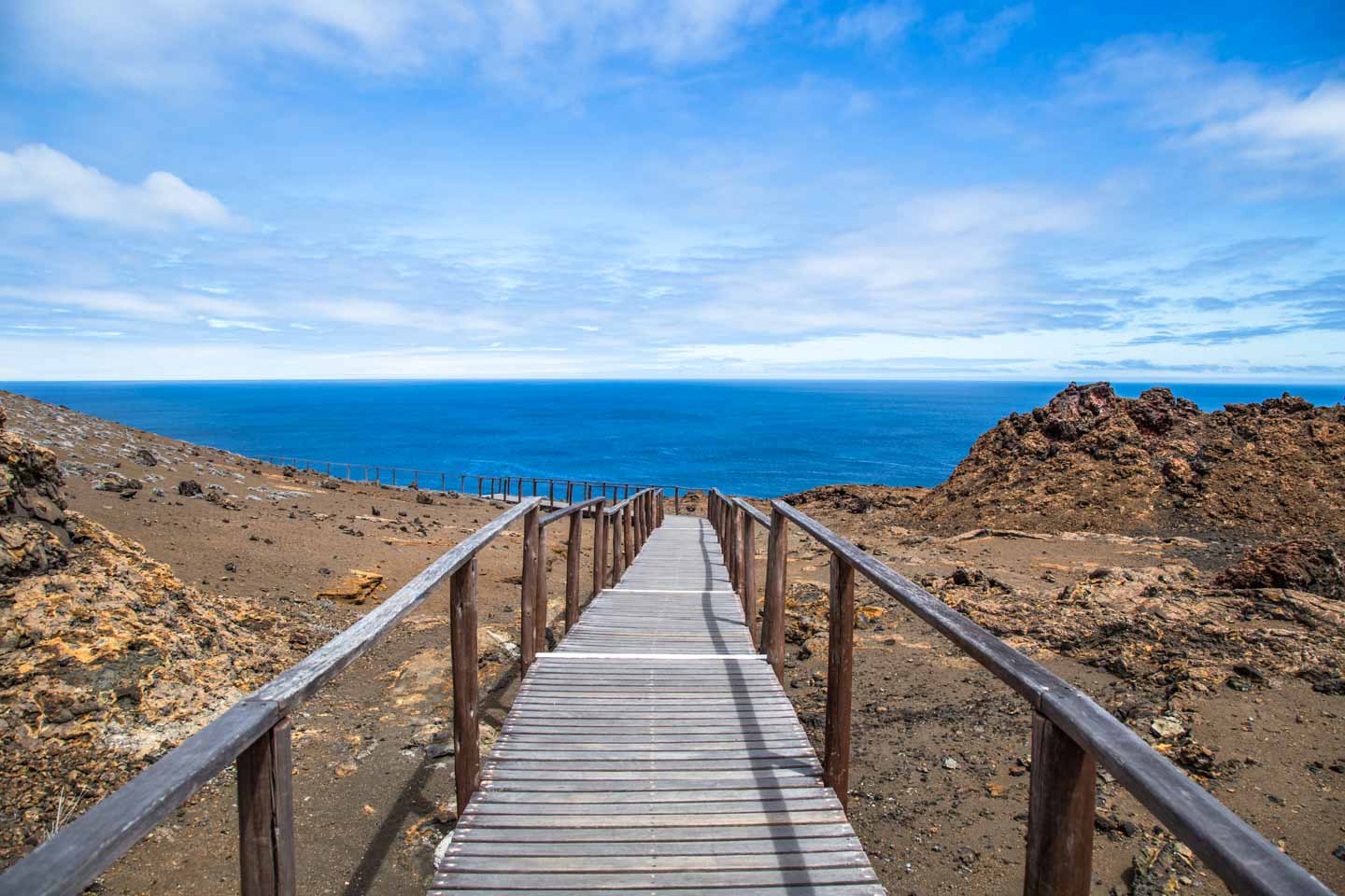 Wooden path and stairway to the top of Bartolomé Island, Galápagos Islands, Ecuador