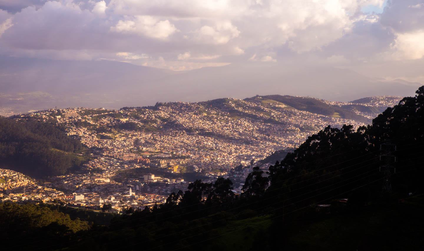 Quito getting smaller and smaller as we go up the TeleferiQo, Quito, Ecuador