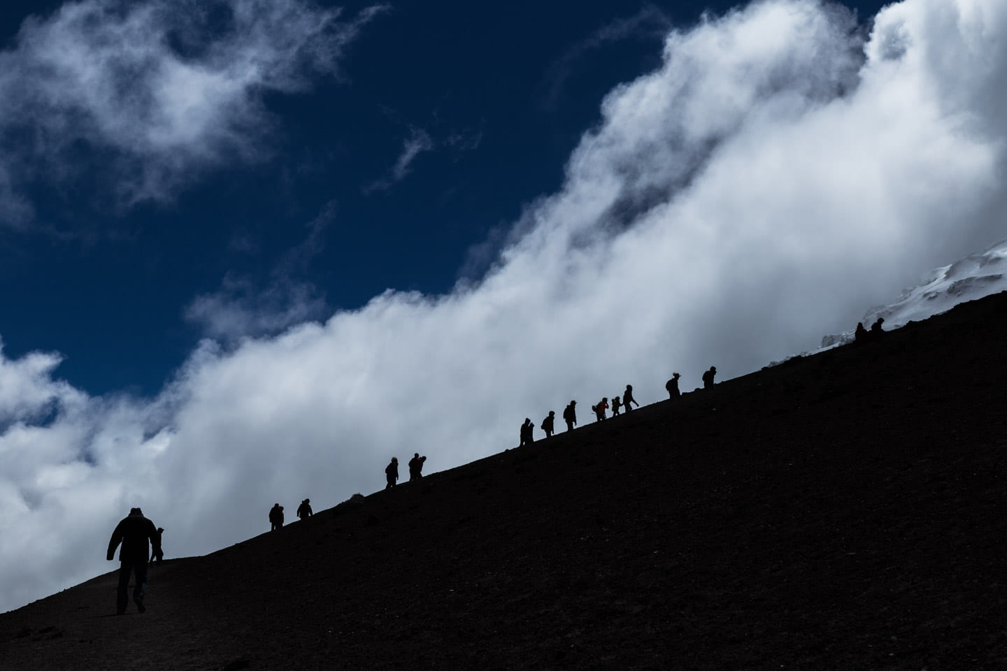 Our group slowly making their way up to the Refugio José Rivas, Cotopaxi National Park, Ecuador