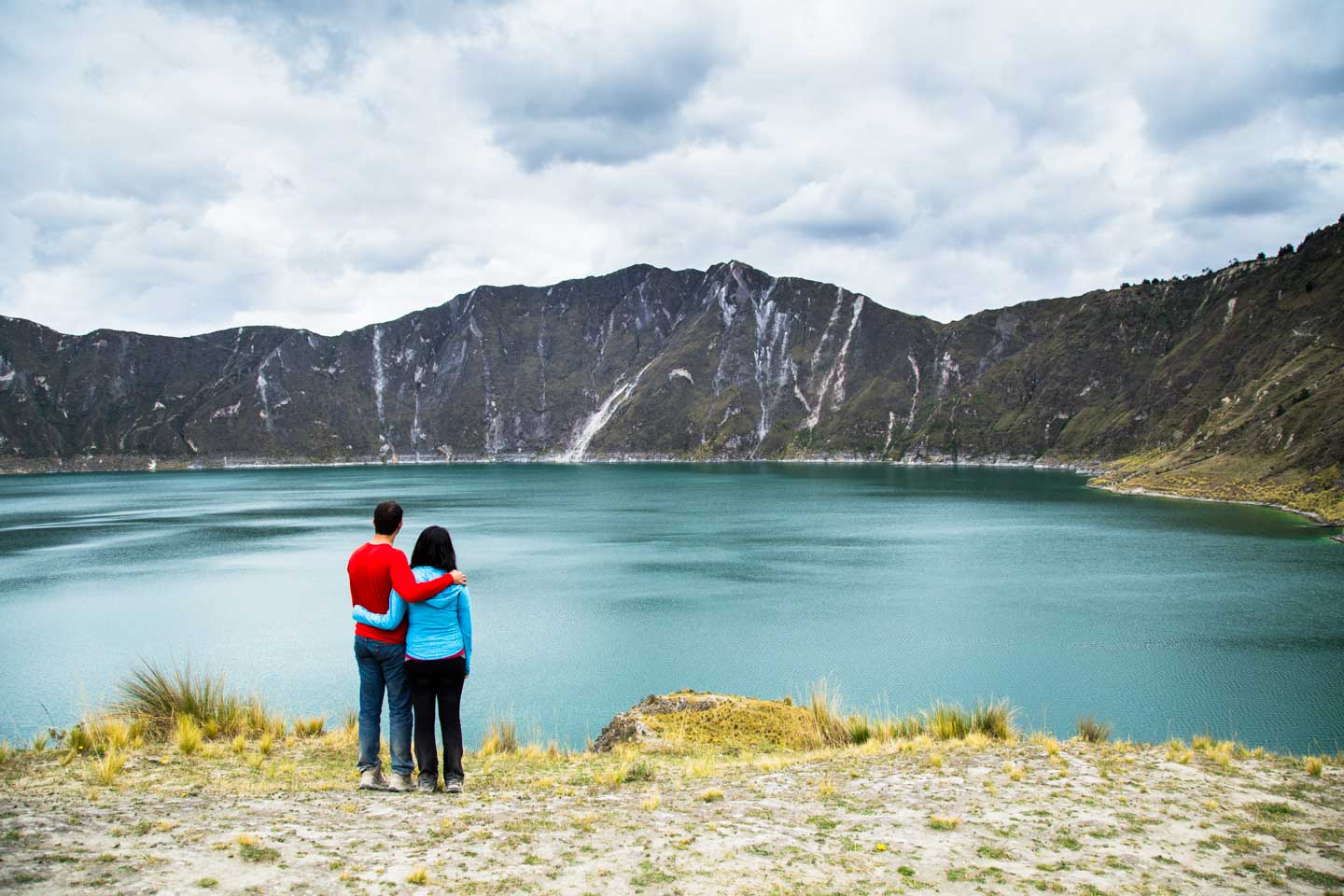 Julie and Carlos admiring the view from the bottom of the crater, Quilotoa, Ecuador