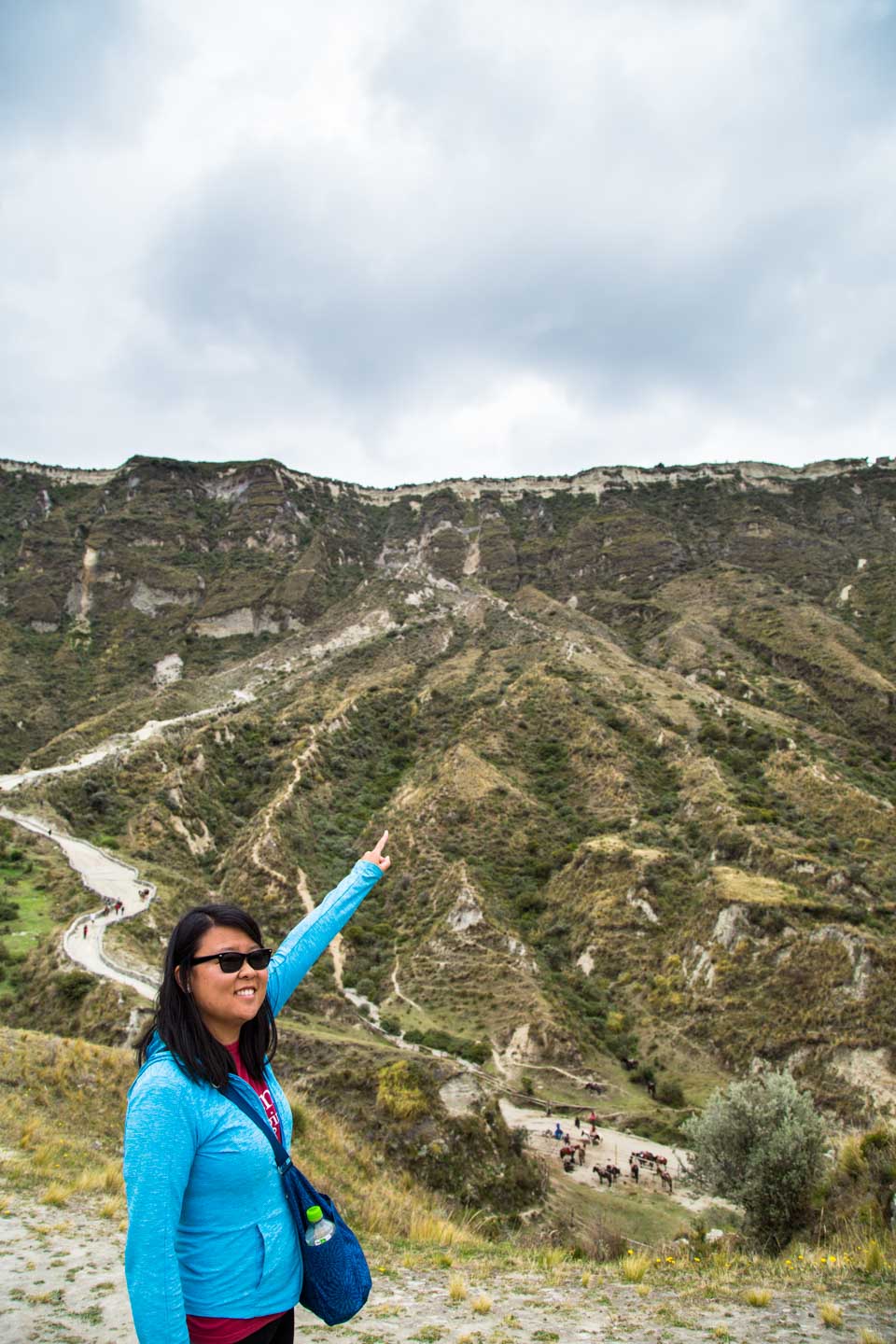 Julie about to take on the arduous hike up Quilotoa, Ecuador
