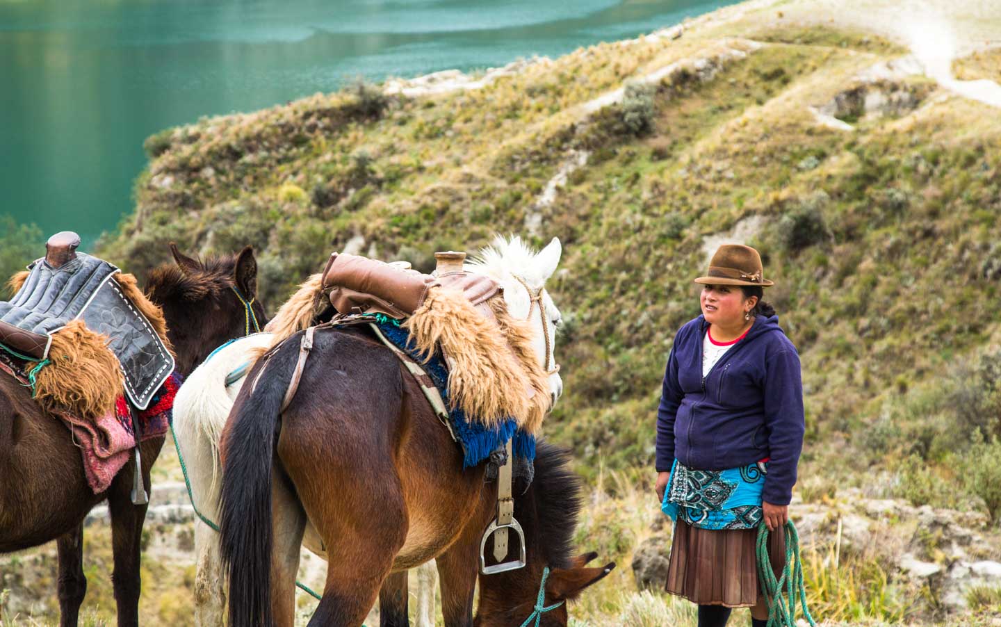 Locals renting mules along the way, Quilotoa, Ecuador