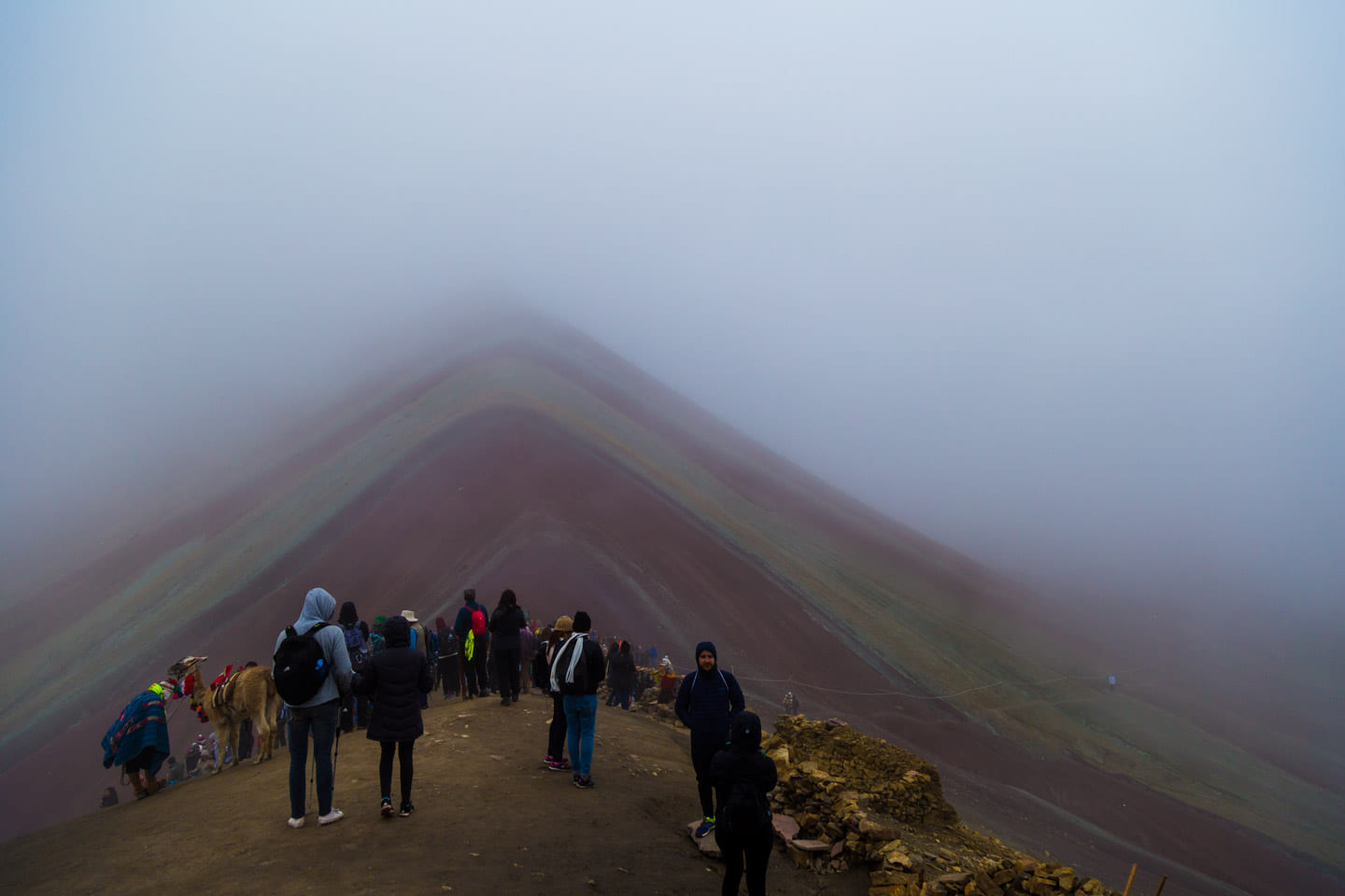 Cloud-covered Rainbow Mountain, Peru