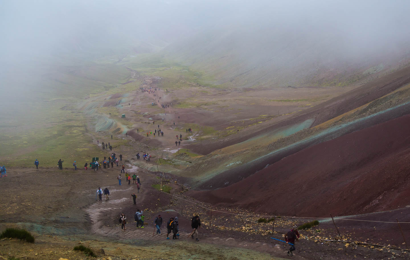 Looking down the valley from the Rainbow Mountain viewpoint, Peru
