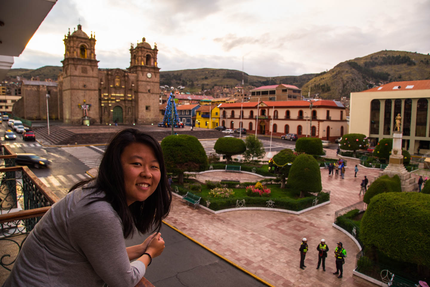 Julie overlooking Plaza de Armas, Puno, Peru