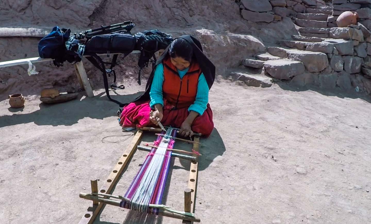 Women in Taquile weaving, Taquile Island, Lake Titicaca, Peru