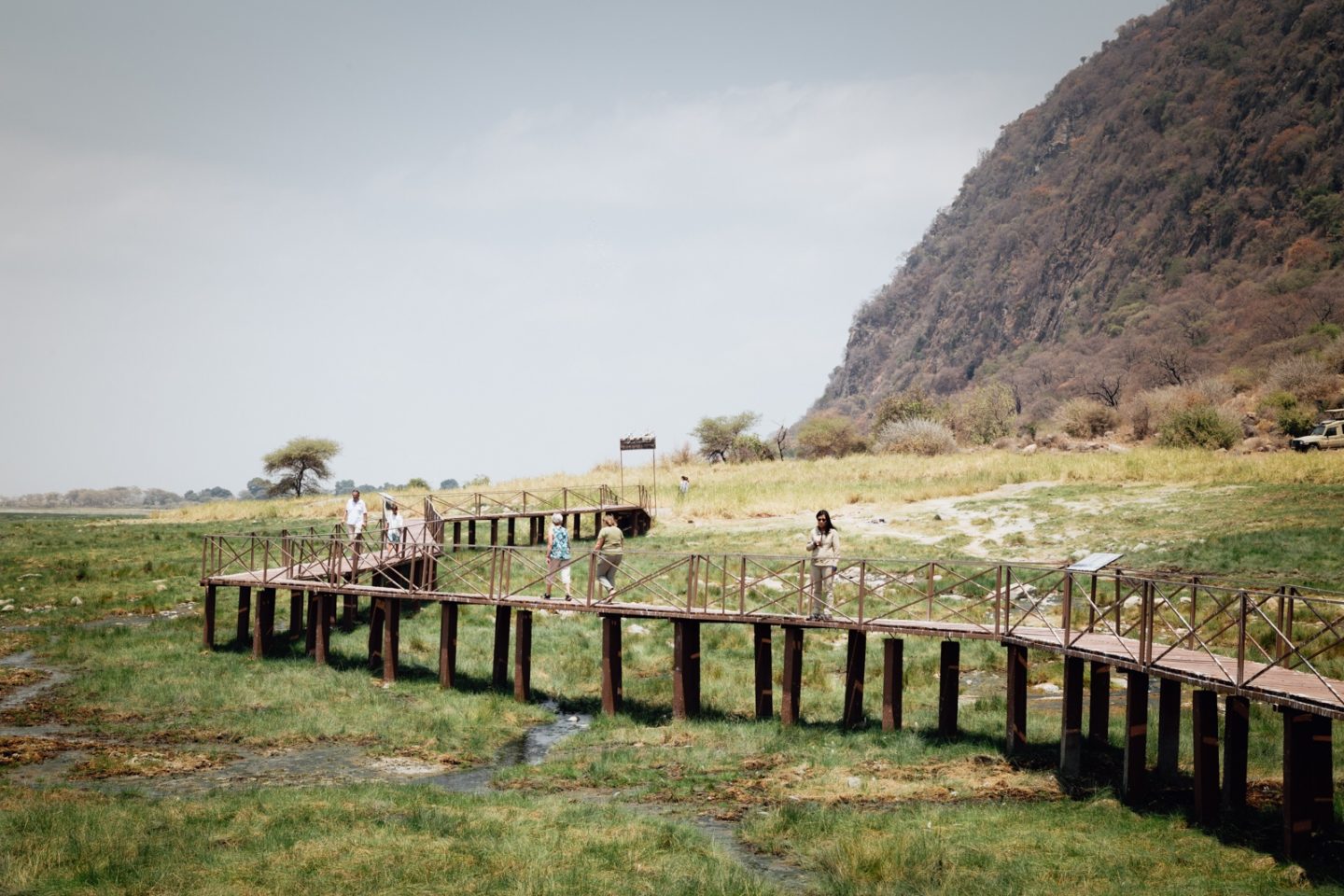 Boardwalk over the hot springs of Lake Manyara.