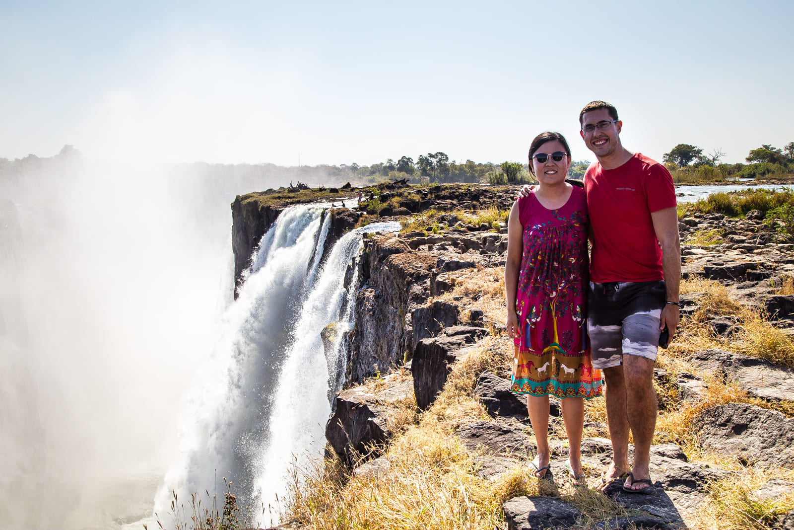 Julie and Carlos at the top of Victoria Falls, Zambia