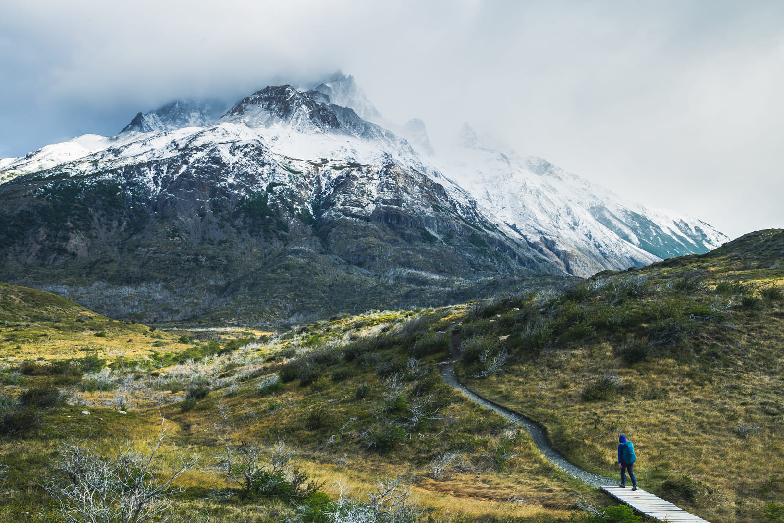 Julie hiking towards Paine Grande mountain, Torres del Paine.