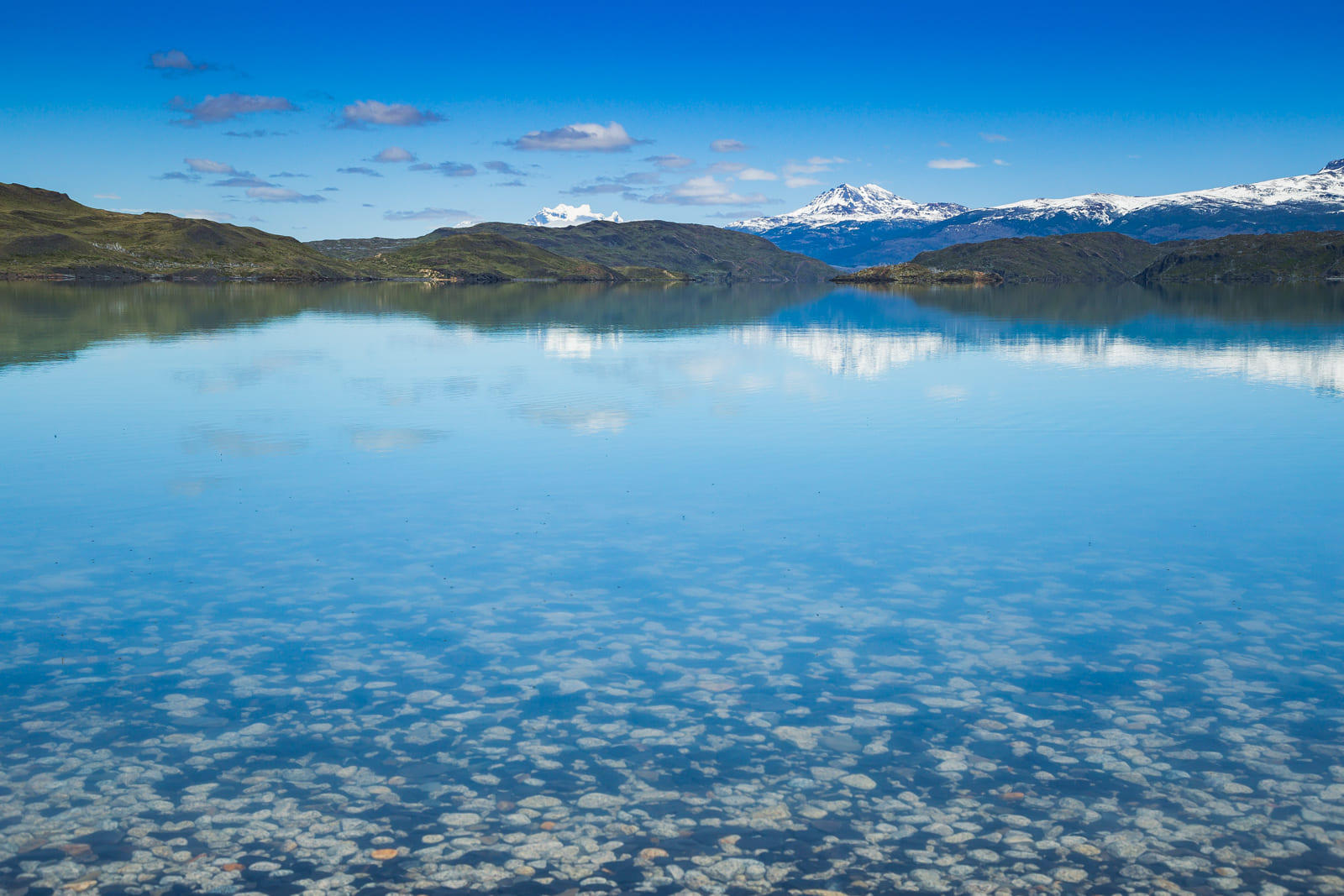 Black and white pebbles on Lake Nordenskjold, Torres del Paine.