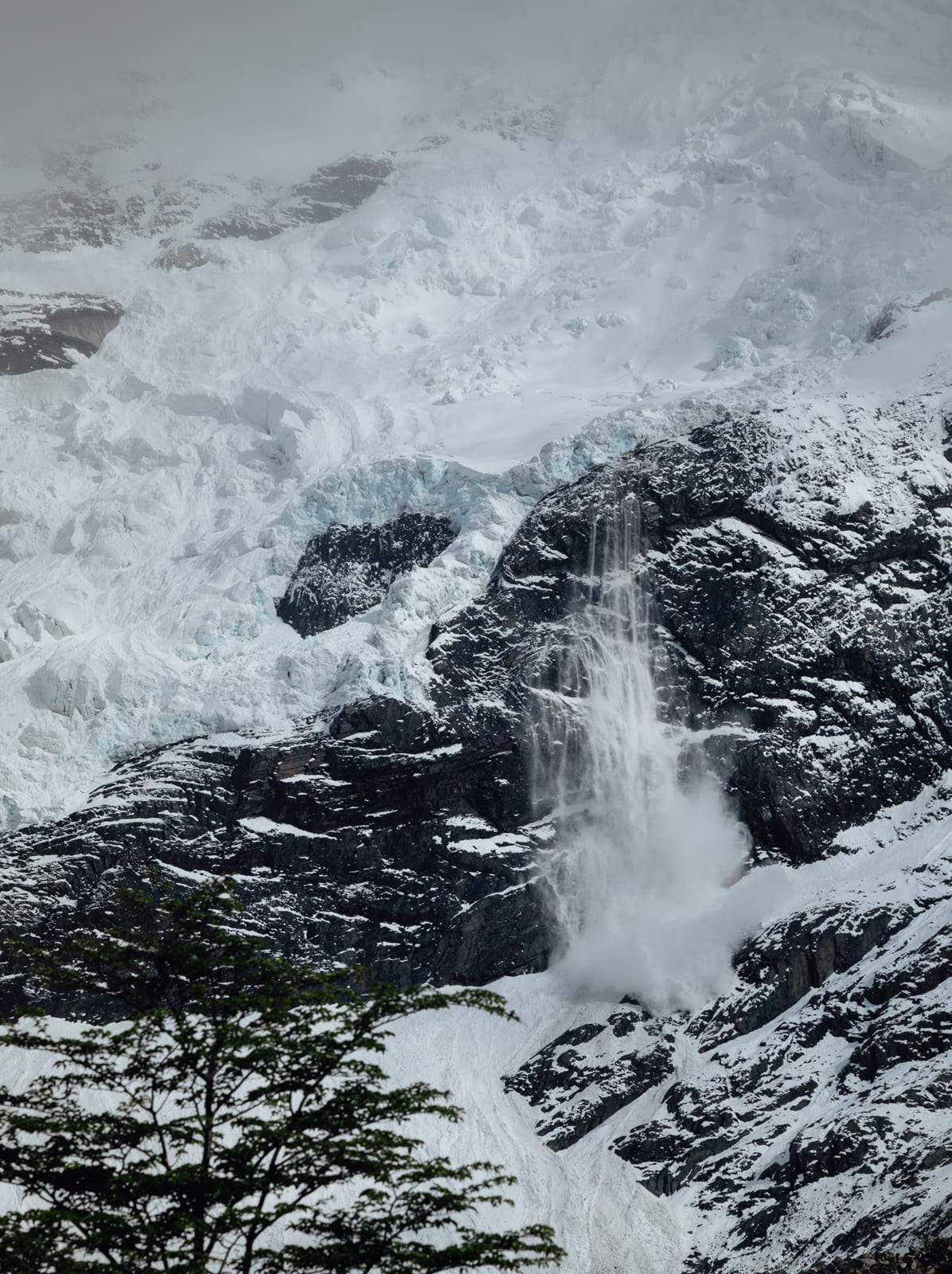 Avalanche from Frances Glacier, Torres del Paine.
