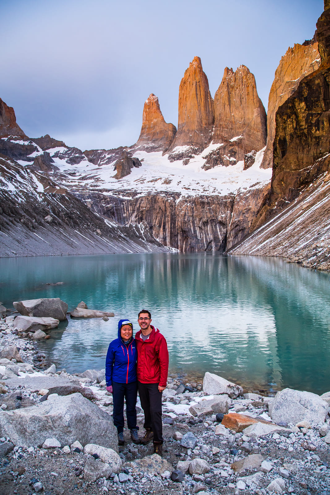 Julie and Carlos at Mirador Base Torres, Torres del Paine.