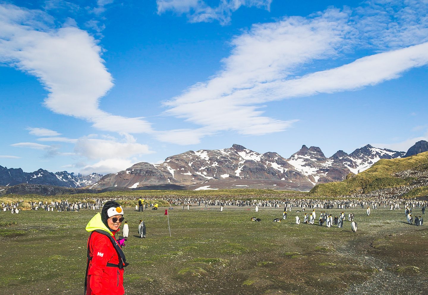 Julie walking towards the penguin colony, Salisbury Plain, South Georgia