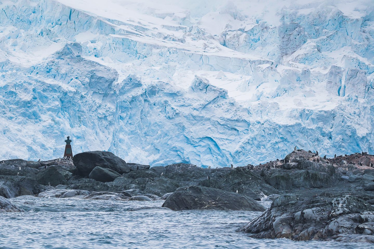 Bust of Chilean captain on Elephant Island, Antarctica