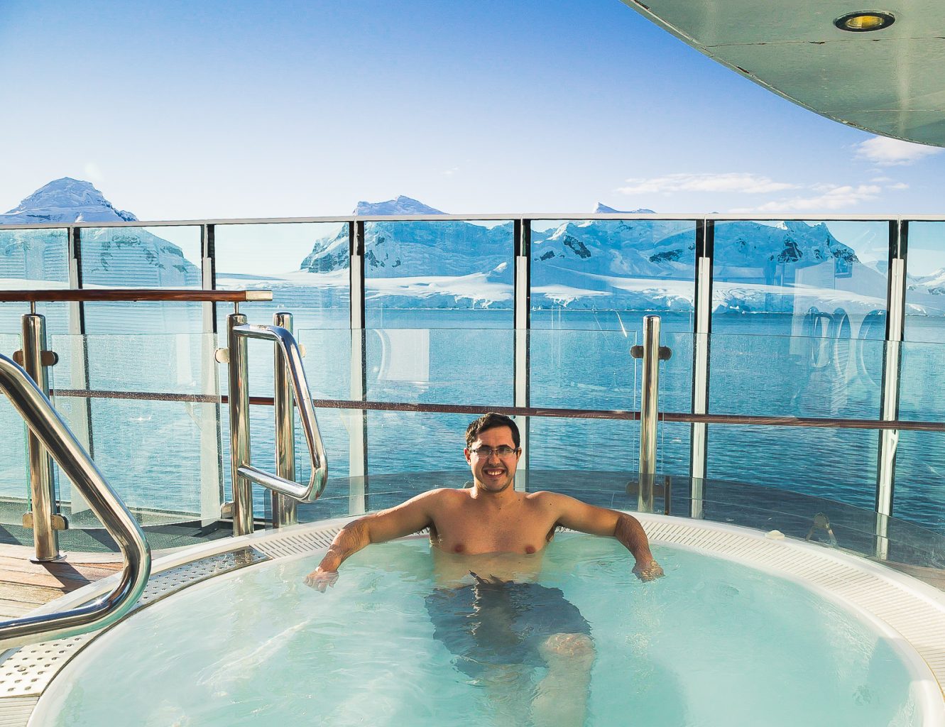 Carlos in the jacuzzi as we enter the Drake Passage, Antarctica