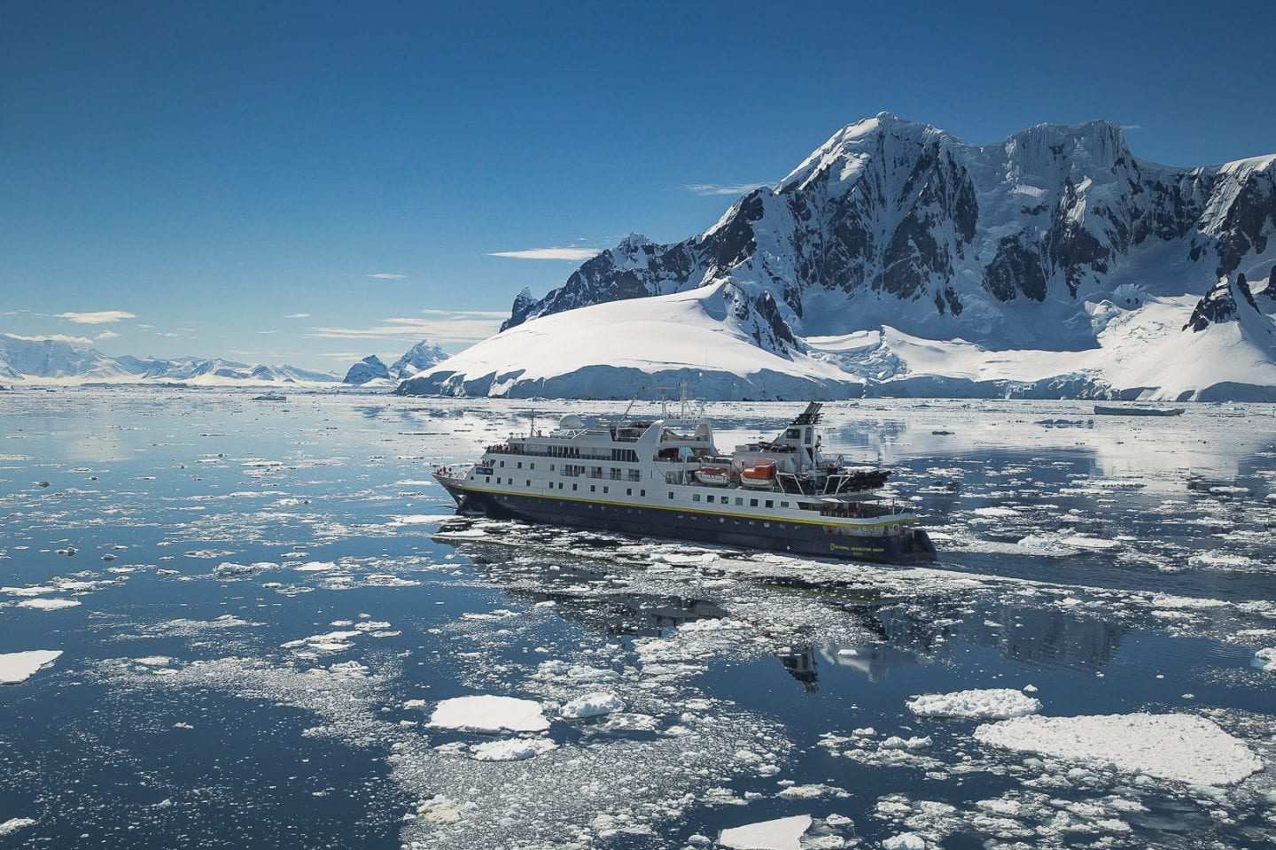 Passing by another ship leaving the channel, Lemaire Channel, Antarctica