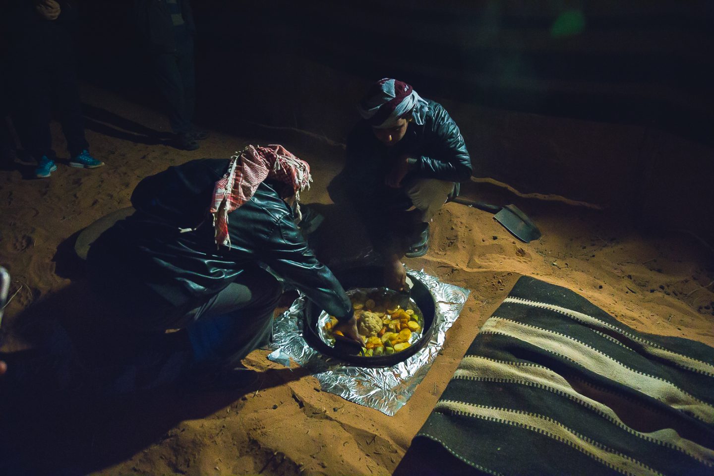Digging out our dinner, Wadi Rum, Jordan
