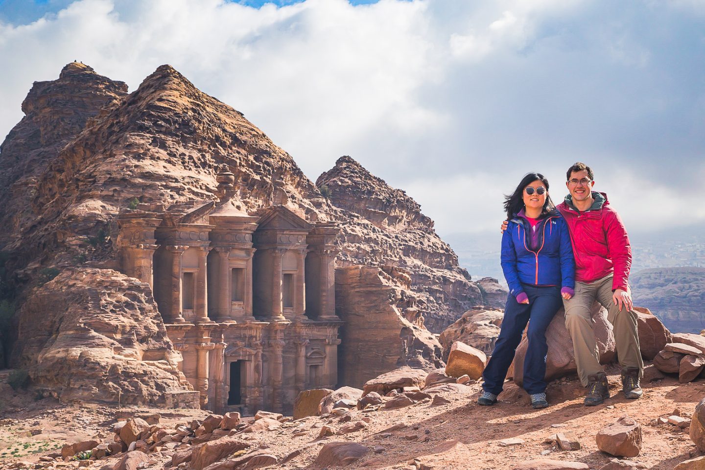 Julie & Carlos at the Petra Monastery, Jordan