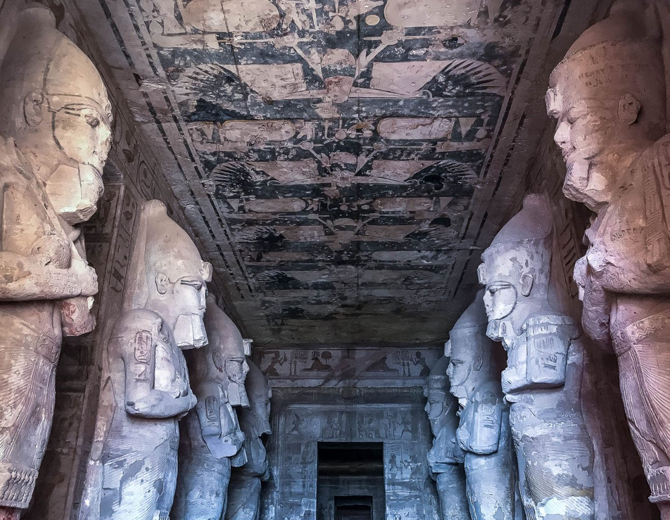 Statues of Ramses II inside Abu Simbel temple