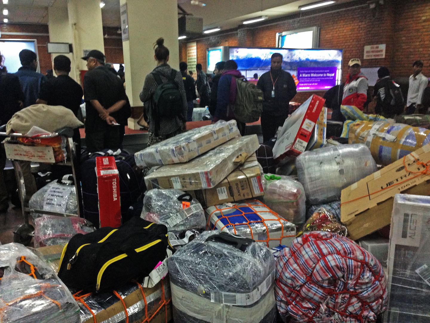 Luggage pile in the Kathmandu Airport, Nepal