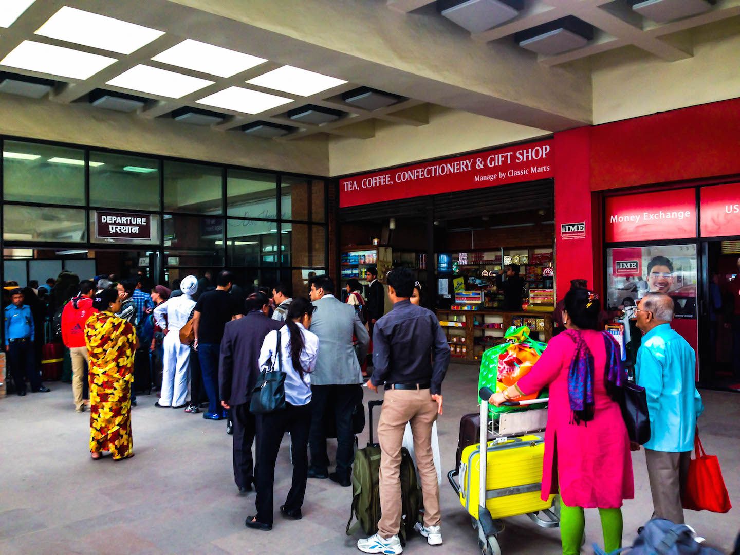 Line outside to get into the Kathmandu airport, Nepal