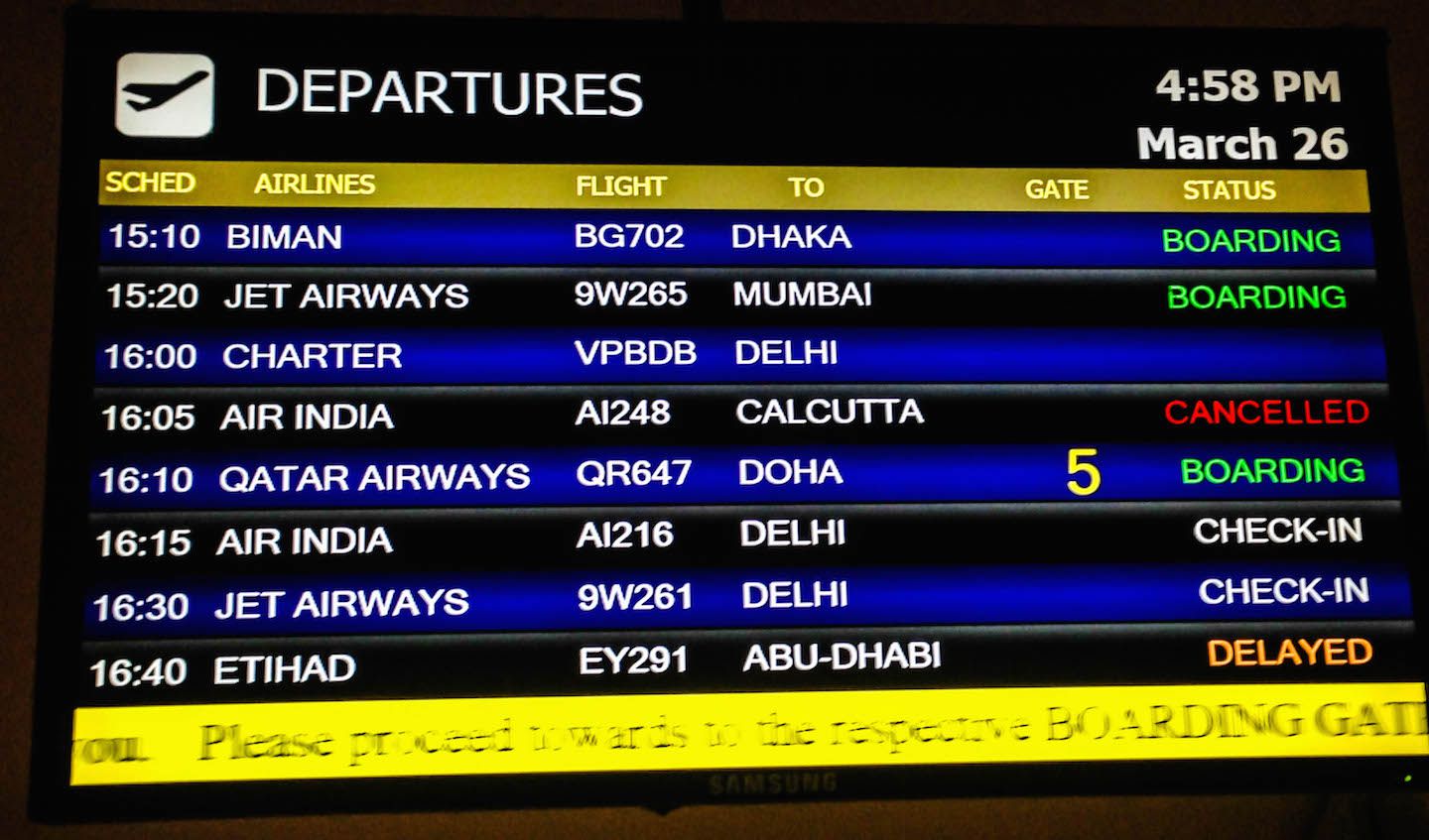 Boarding time is hours later than departure time, Kathmandu airport, Nepal
