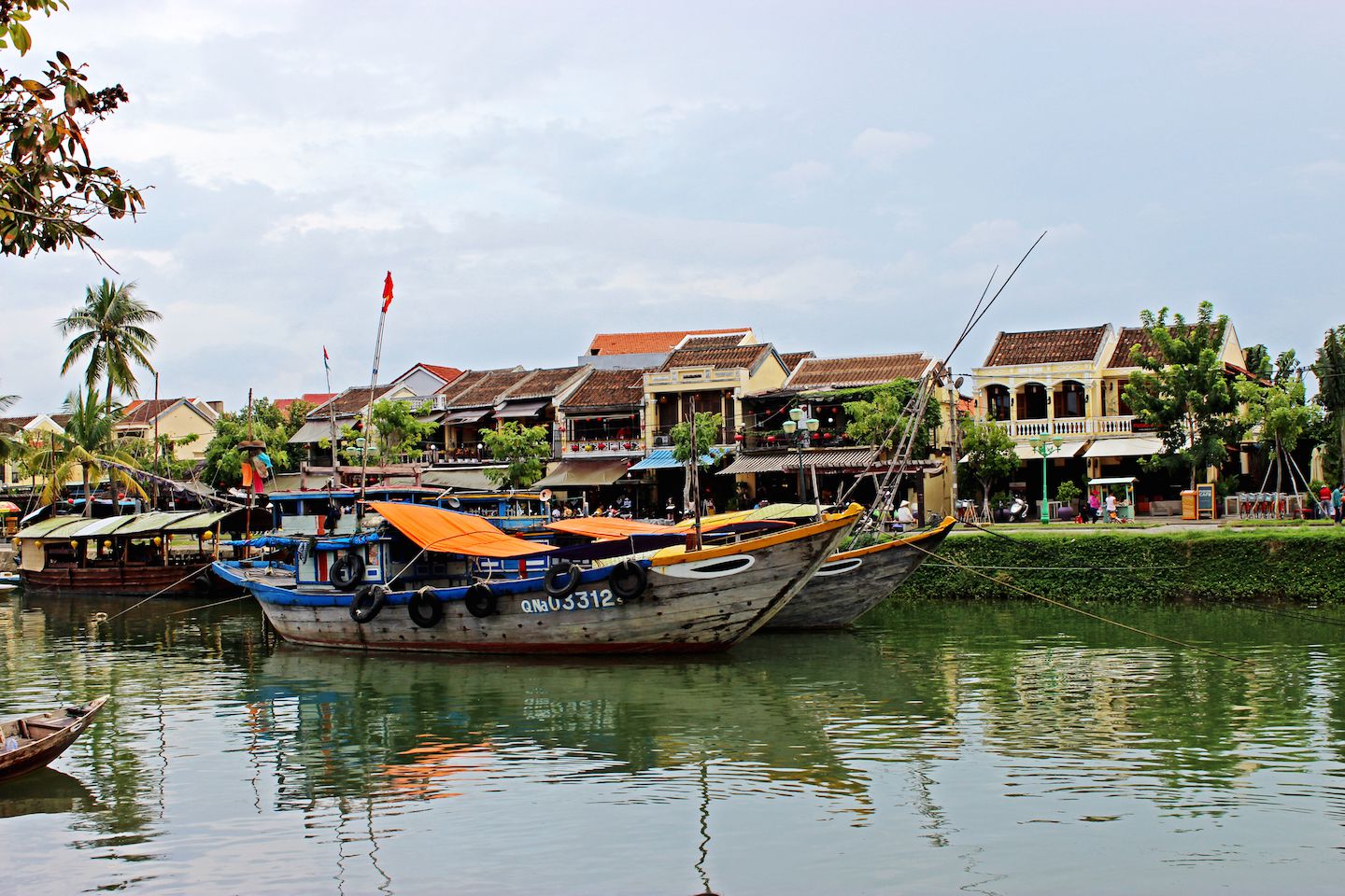 Boats parked on the river in Hoi An