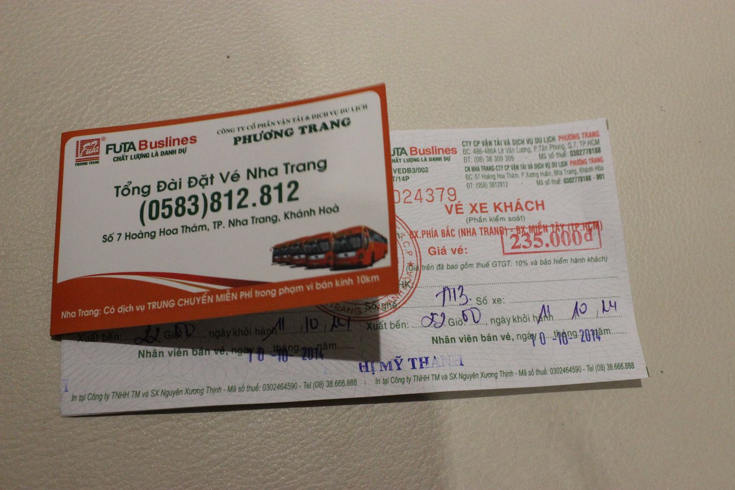 Bus ticket with Futa Bus Lines from Nha Trang to HCMC