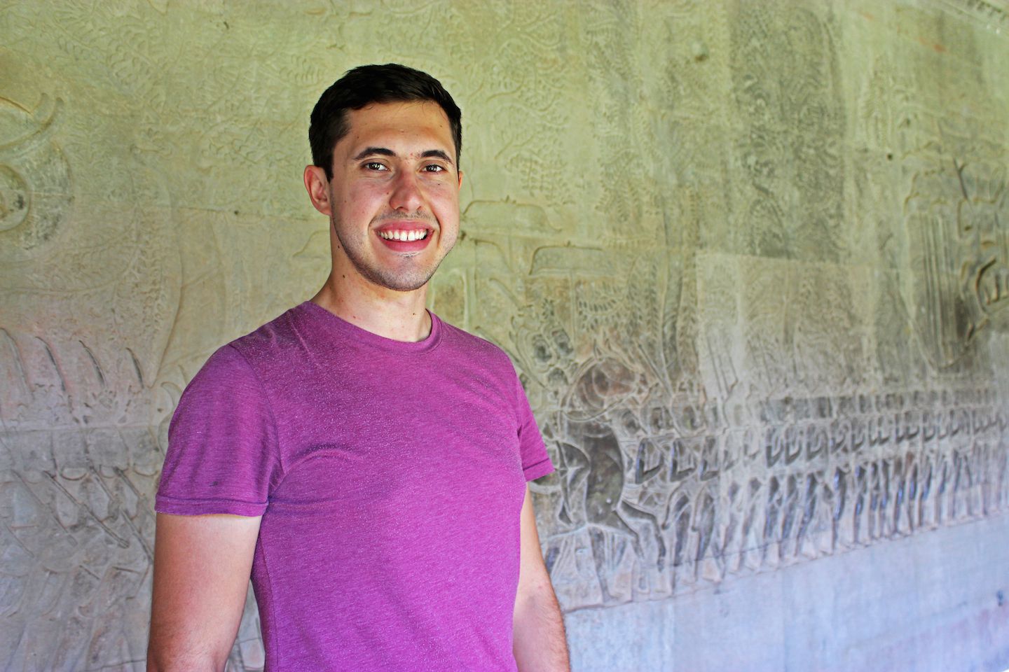 Carlos at the King Suryavarman II procession gallery in Angkor Wat