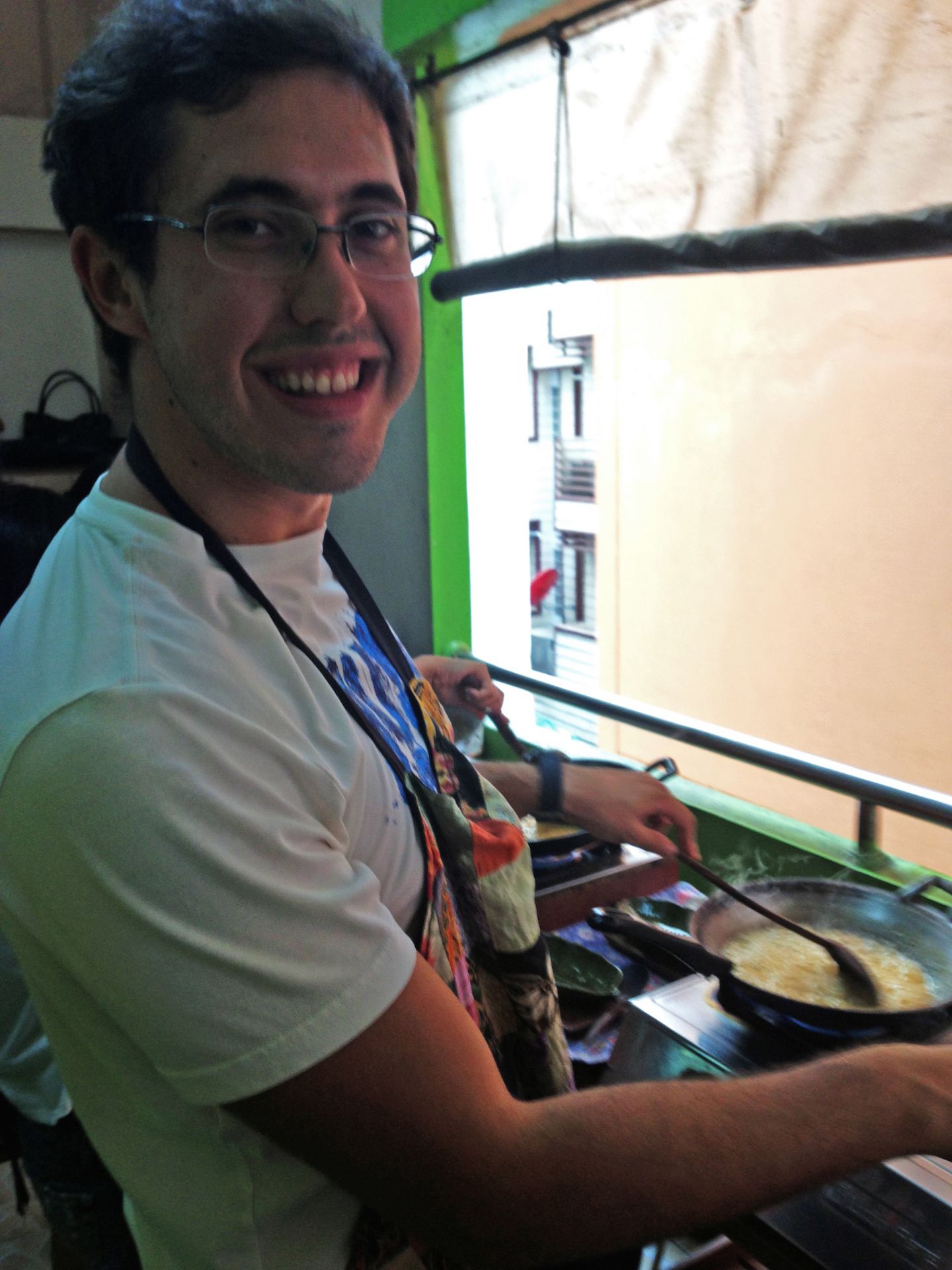 Carlos cooking some Panang Curry, Silom Cooking School, Bangkok, Thailand