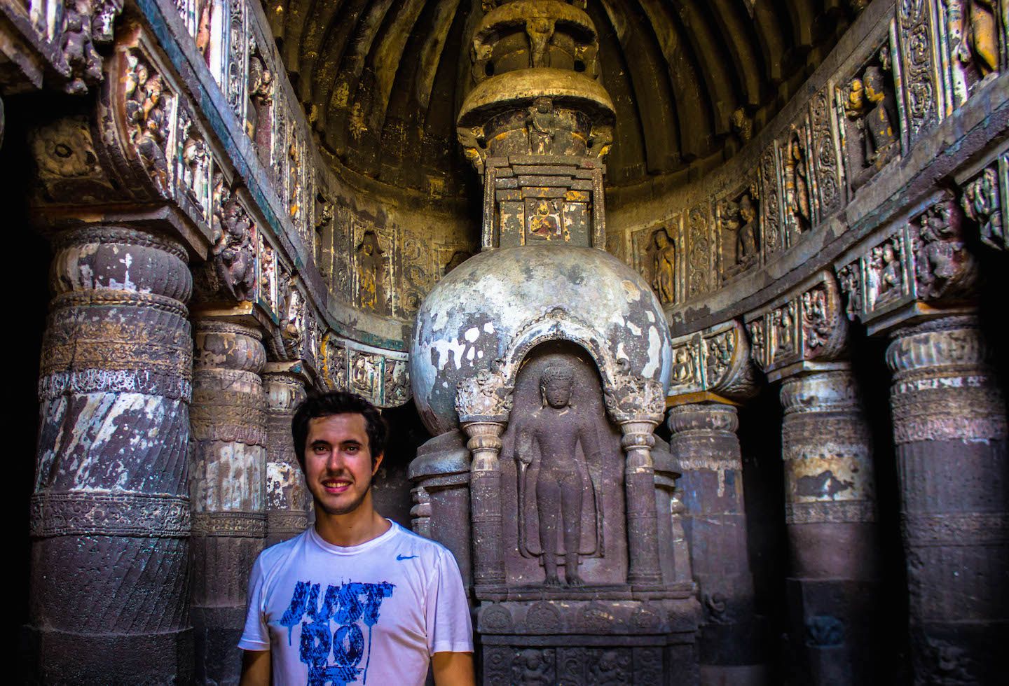 Carlos inside one of the Ajanta Caves, India