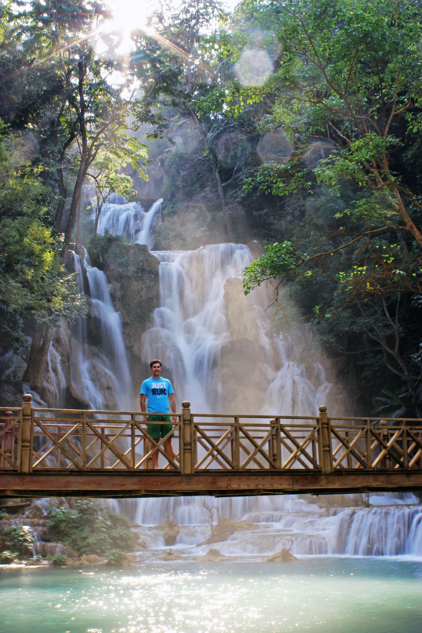 Carlos on the bridge at the Kuang Si Waterfall, Luang Prabang, Laos