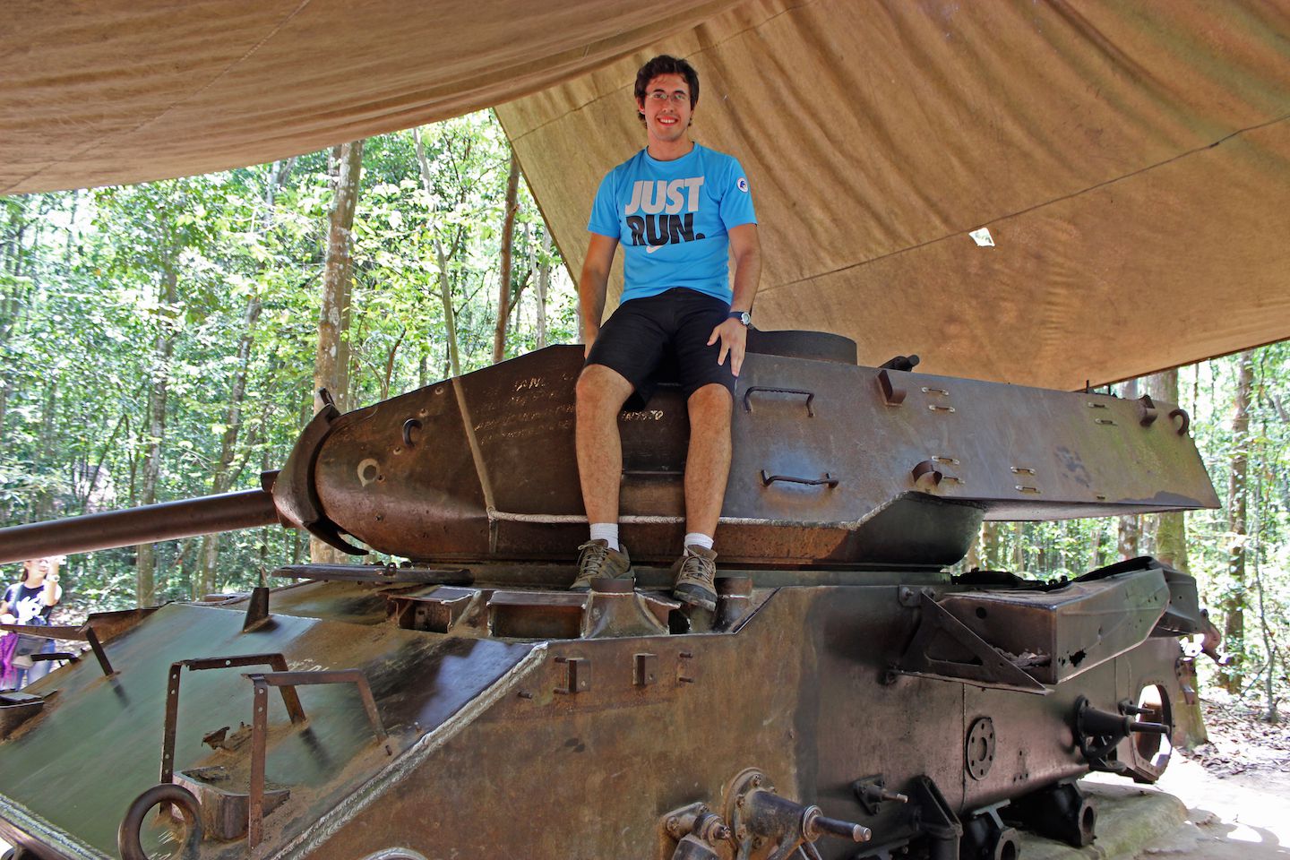 Carlos on top of a captured tank