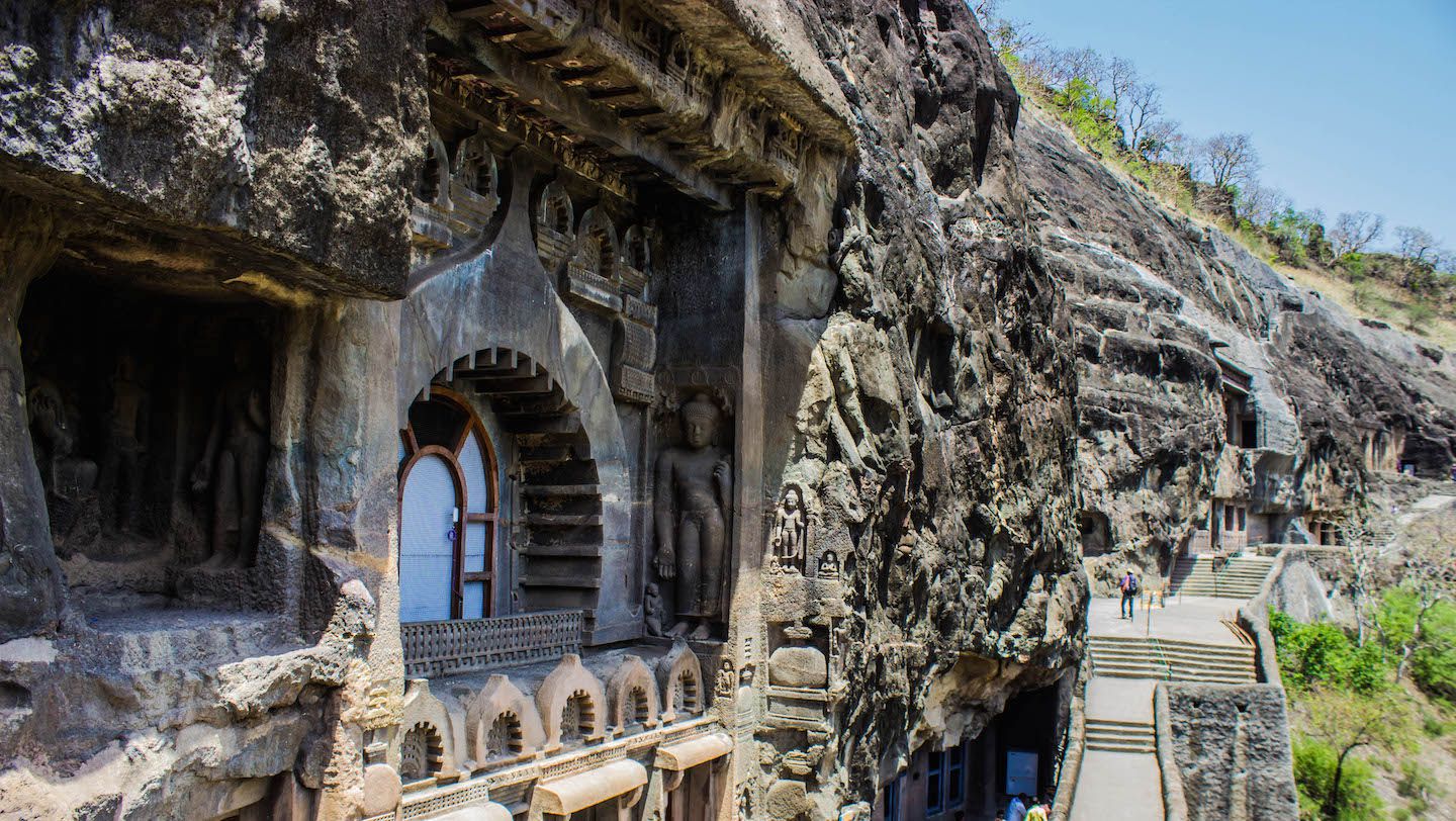 Carvings on the Ajanta Caves entrances, India