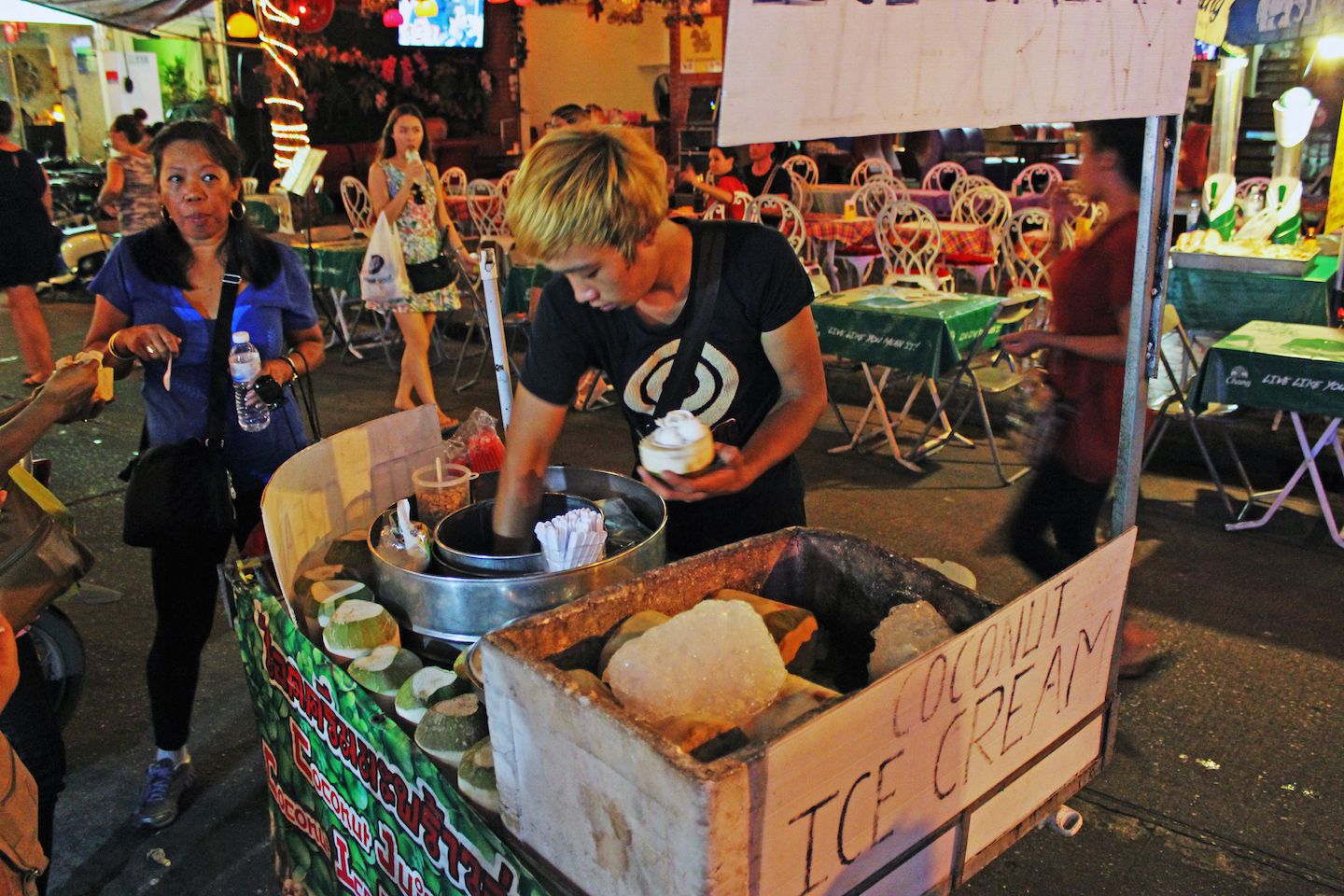 Coconut ice cream in a coconut stand
