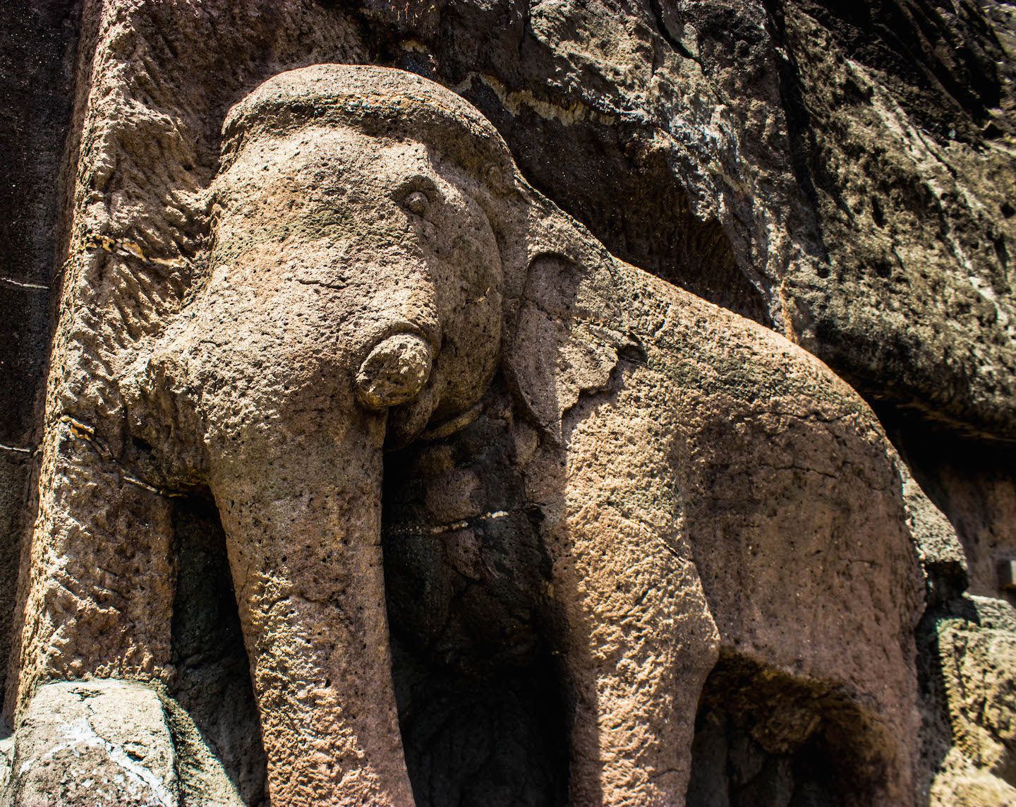Elephant statue at Ajanta Caves, India