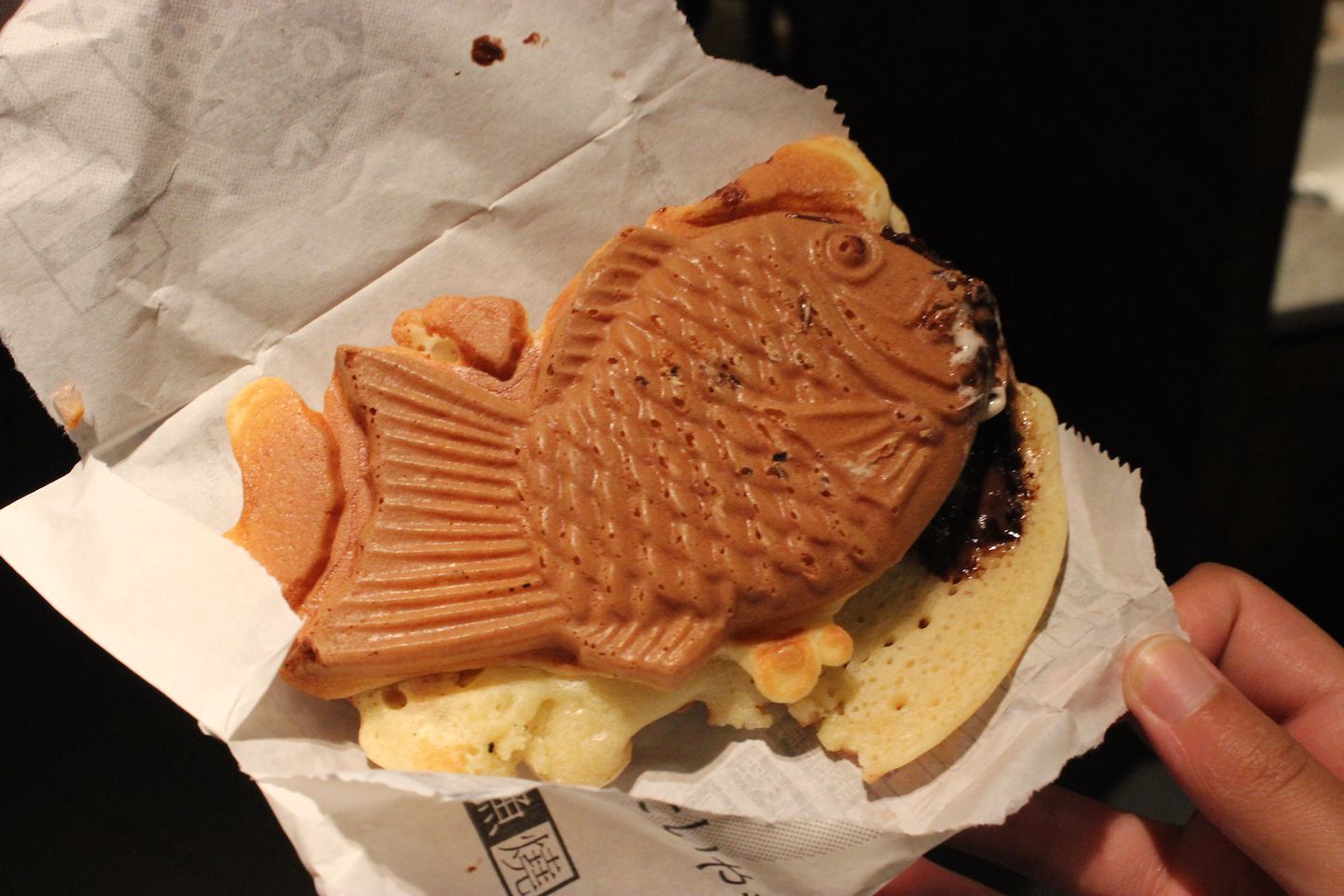 Fish shaped waffle with chocolate filling