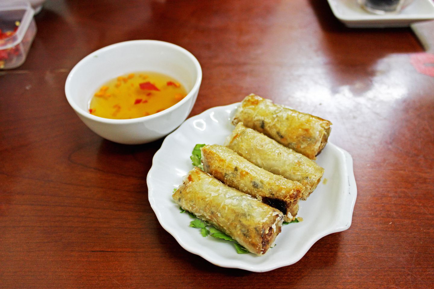 Fried spring rolls with sweet and sour sauce