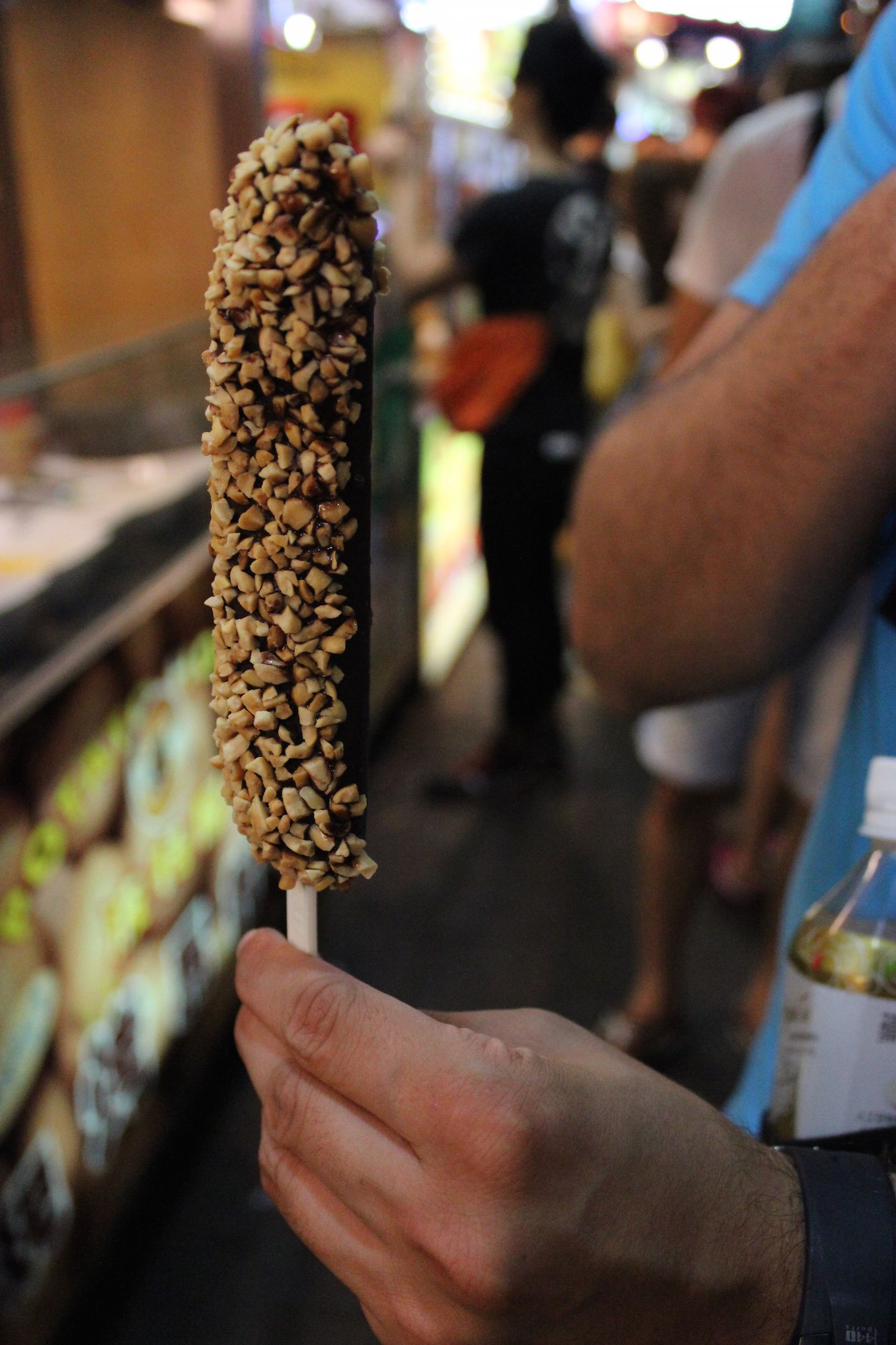 Frozen banana dipped in chocolate