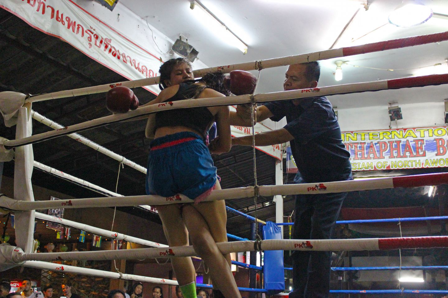 Girls fighting at Thapae Boxing Stadium in Chiang Mai