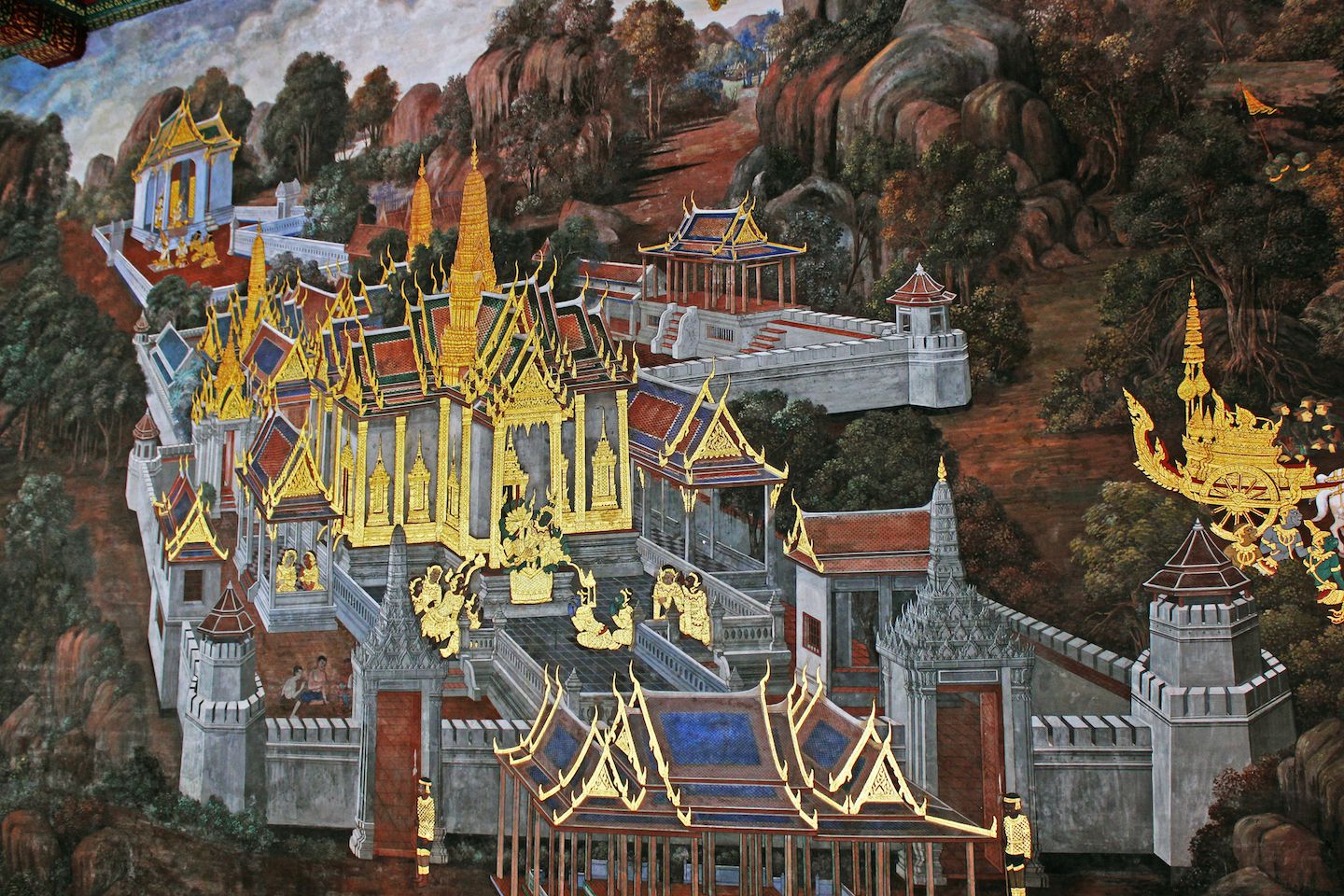 Golden paint at the galleries of Wat Phra Kaew